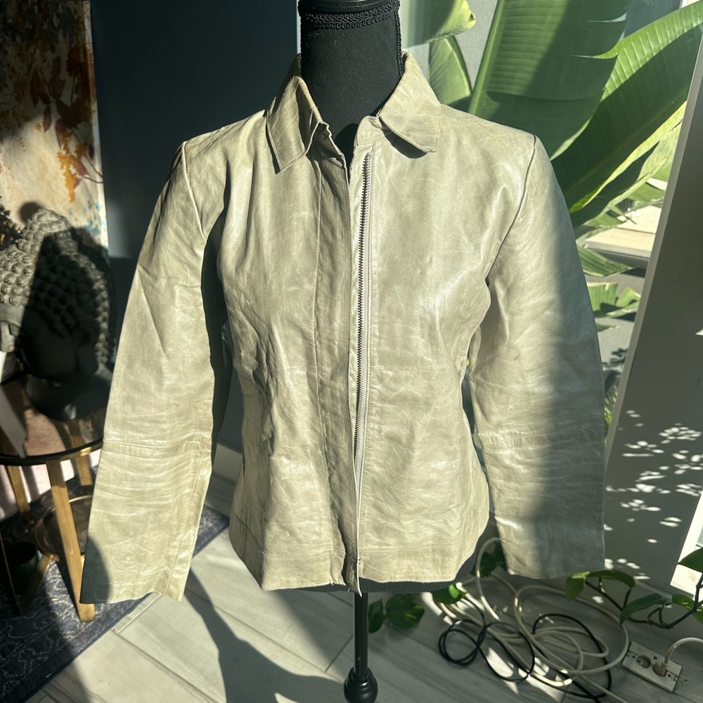 Cream Banana Republic Leather Jacket-Vintage